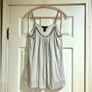 White House Black Market Silver-Trimmed White Tank Top